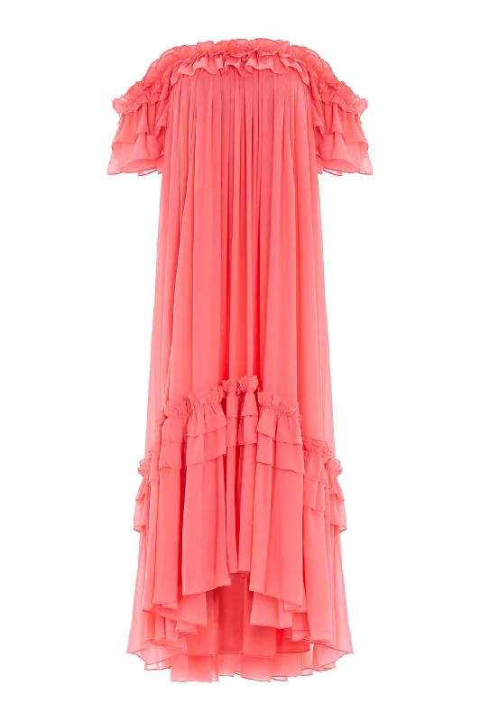 Aria Chiffon Off-Shoulder Ankle Gown