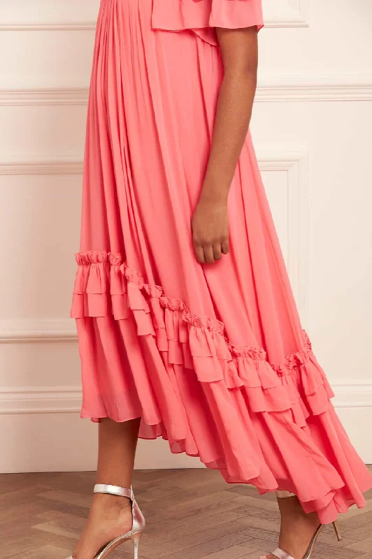 Aria Chiffon Off-Shoulder Ankle Gown