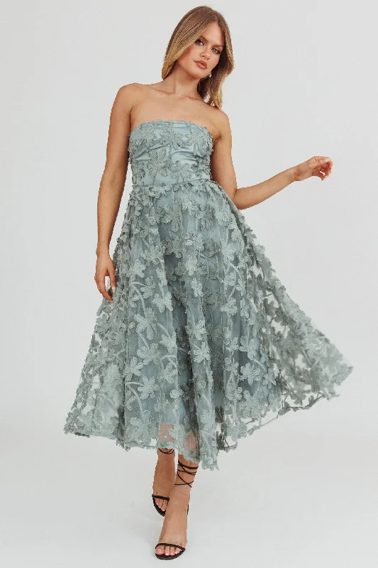 Dori Floral Embellished Midi Dress Sage