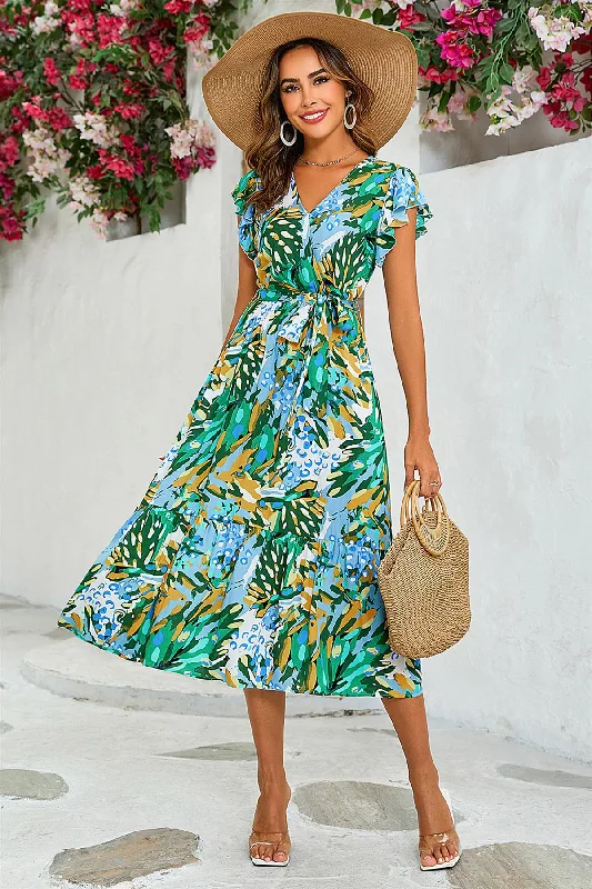 FS Collection Floral Print Wrap Dress In Yellow & Green