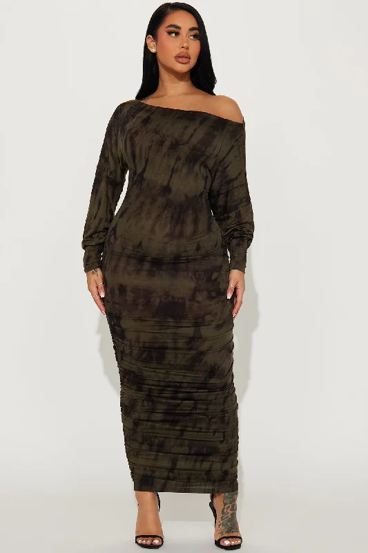 Hailey One Shoulder Midi Dress - Olive