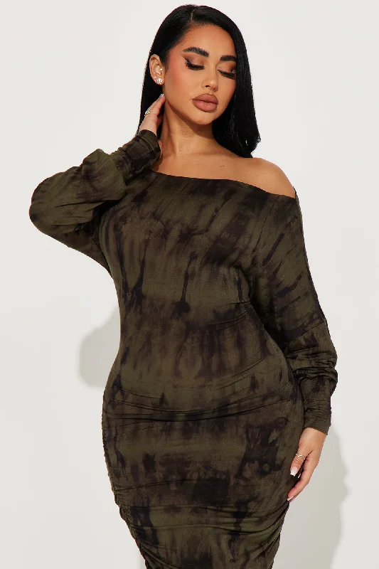 Hailey One Shoulder Midi Dress - Olive