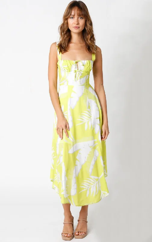 Ios Lime Floral Corset Midi Dress