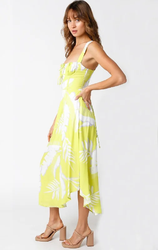 Ios Lime Floral Corset Midi Dress