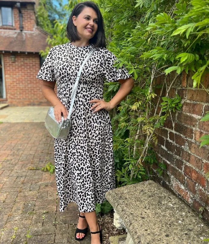 Ivory & Black Leopard Print Midi Dress