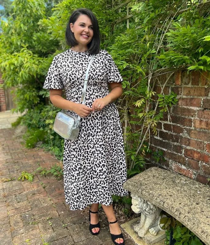 Ivory & Black Leopard Print Midi Dress