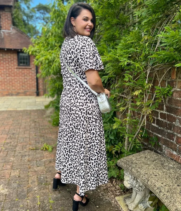 Ivory & Black Leopard Print Midi Dress