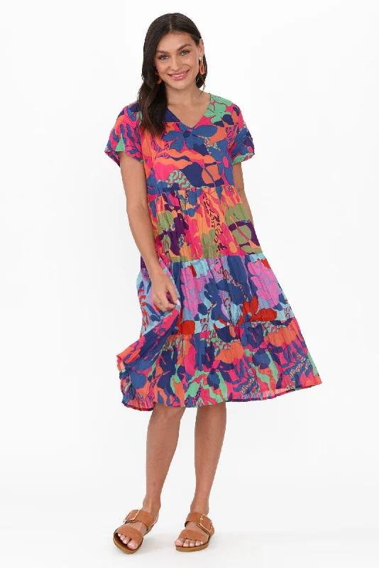 Lania Blue Tropical Crinkle Cotton Dress