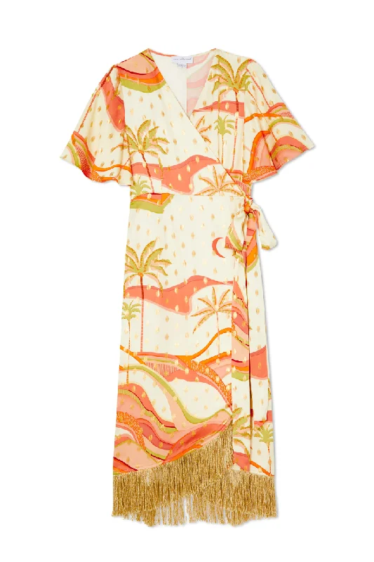 Pastel Palm Ceryes Wrap Dress