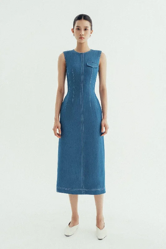 Sadie Sheath Sleeveless Denim Midi Dress