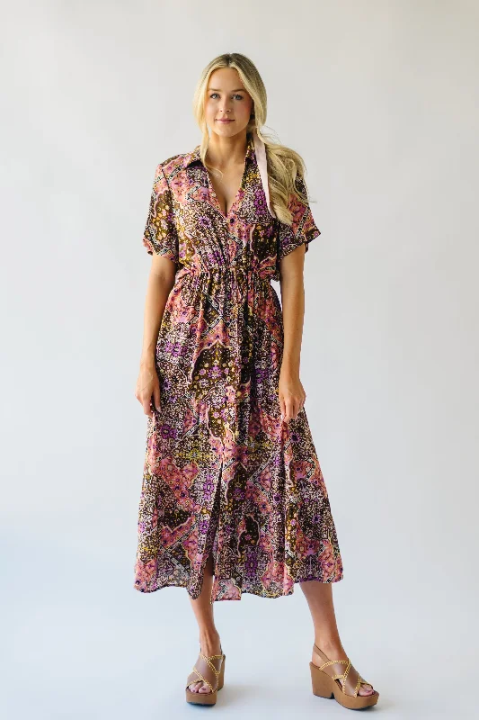 The Franz Printed Maxi Dress in Oak Brown