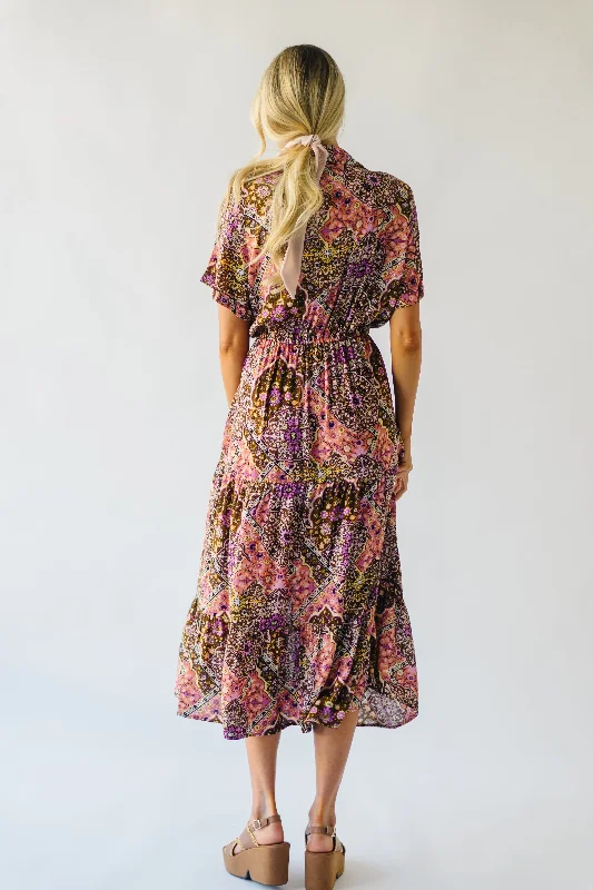 The Franz Printed Maxi Dress in Oak Brown