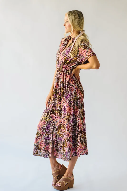 The Franz Printed Maxi Dress in Oak Brown