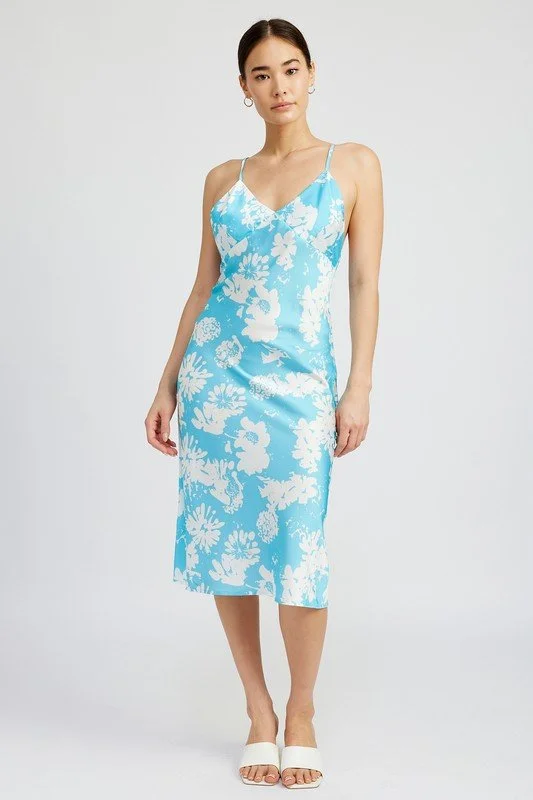 Floral Satin Midi Dress