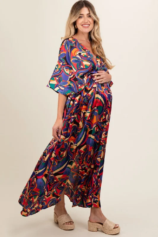 Black Abstract Back Tie Maternity Maxi Dress