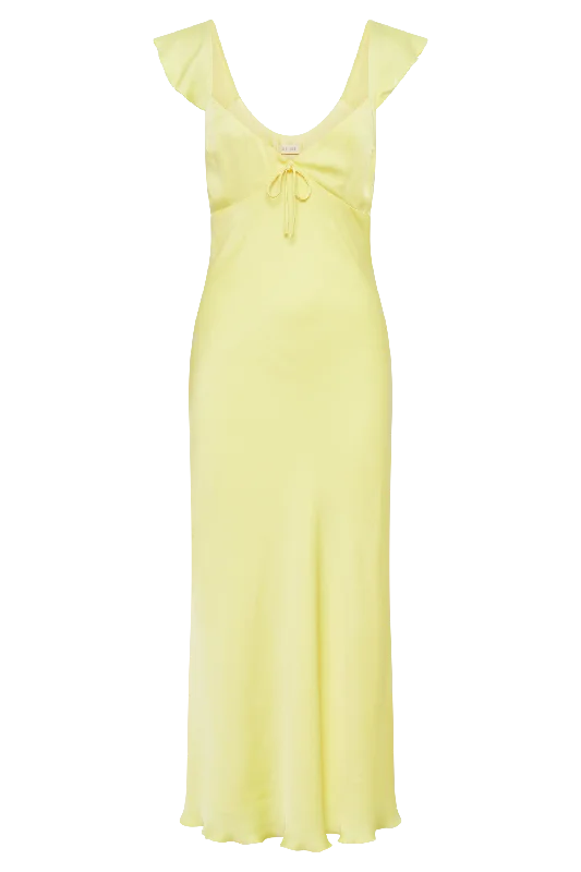 Chantal Short Sleeve Satin Midi Dress - Yellow