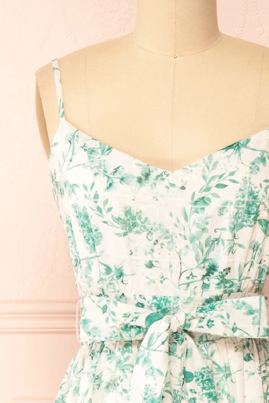 Edeline | Green Floral Openwork Midi Dress