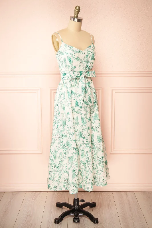 Edeline | Green Floral Openwork Midi Dress