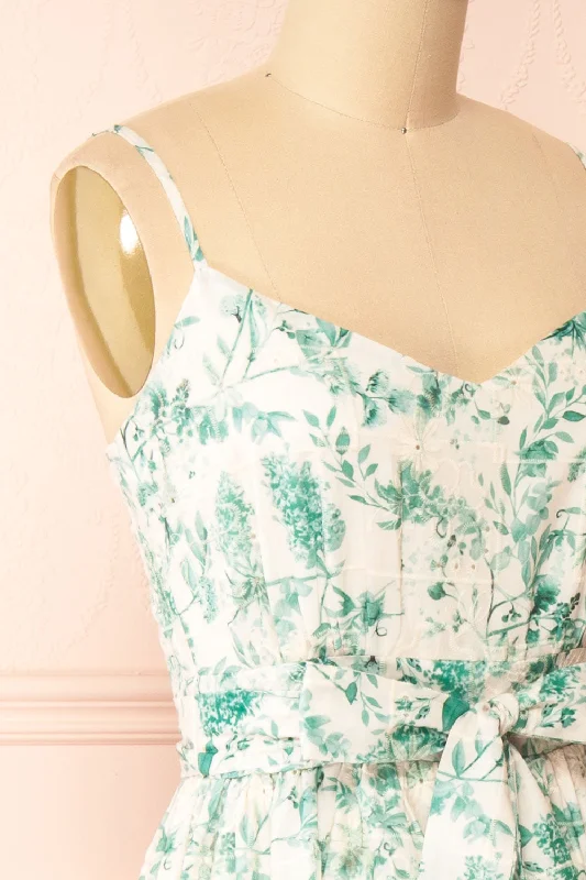 Edeline | Green Floral Openwork Midi Dress