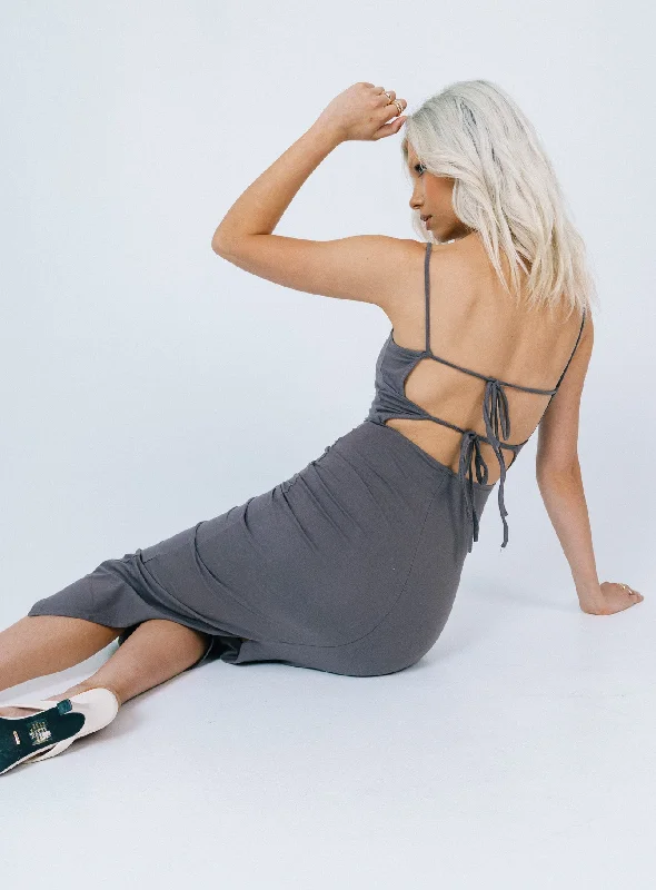 Elle Open Back Midi Dress Grey