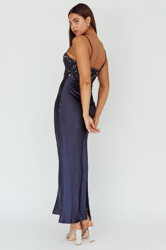 Evening Star Lace Bodice Maxi Dress Navy