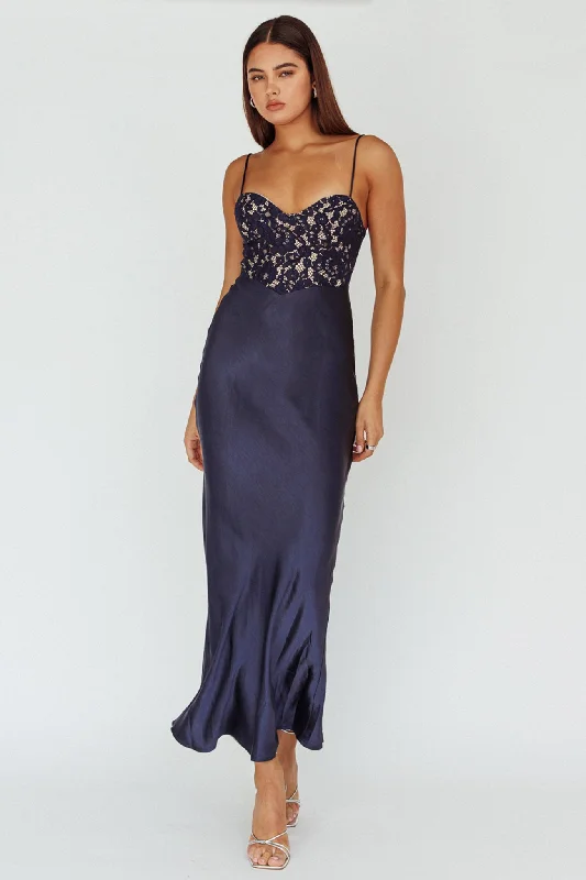 Evening Star Lace Bodice Maxi Dress Navy