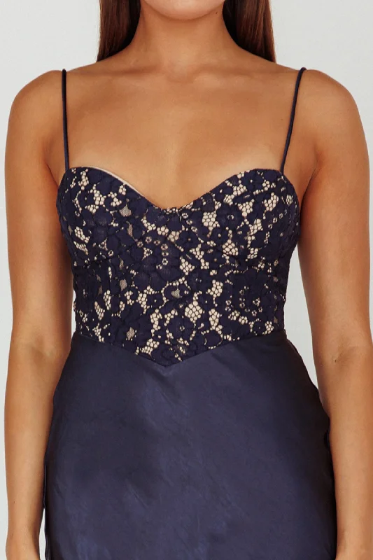 Evening Star Lace Bodice Maxi Dress Navy