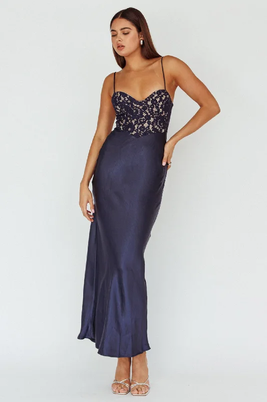 Evening Star Lace Bodice Maxi Dress Navy