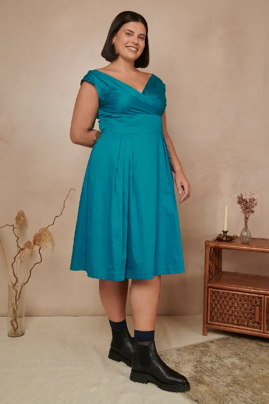 Florence Cotton Satin Blue Topaz Dress