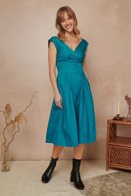 Florence Cotton Satin Blue Topaz Dress