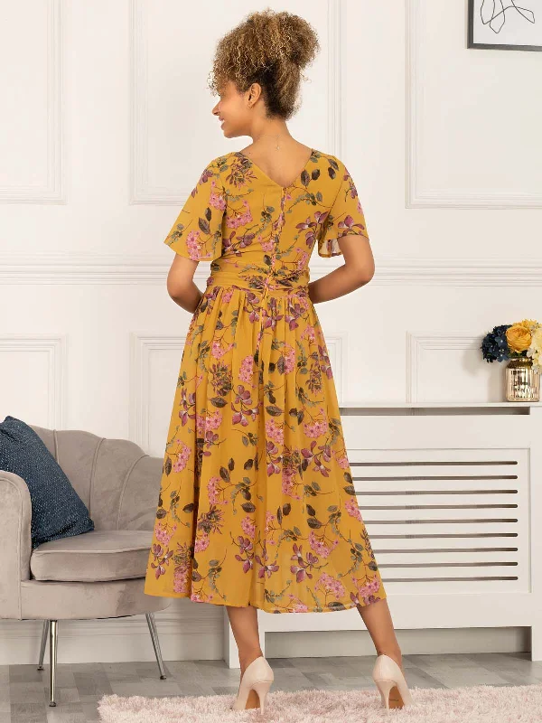 Haylee Print Chiffon Maxi Dress, Yellow Floral