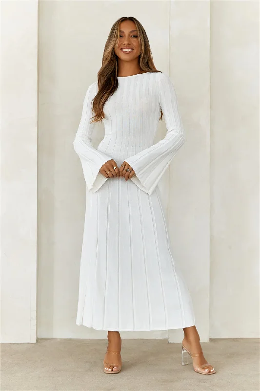 HELLO MOLLY Creating Icons Ribbed Long Sleeve Midi Dress Cream