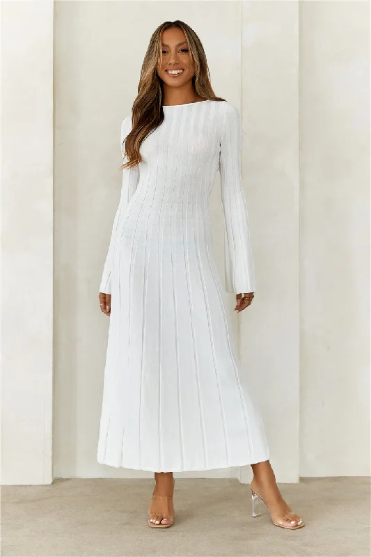 HELLO MOLLY Creating Icons Ribbed Long Sleeve Midi Dress Cream