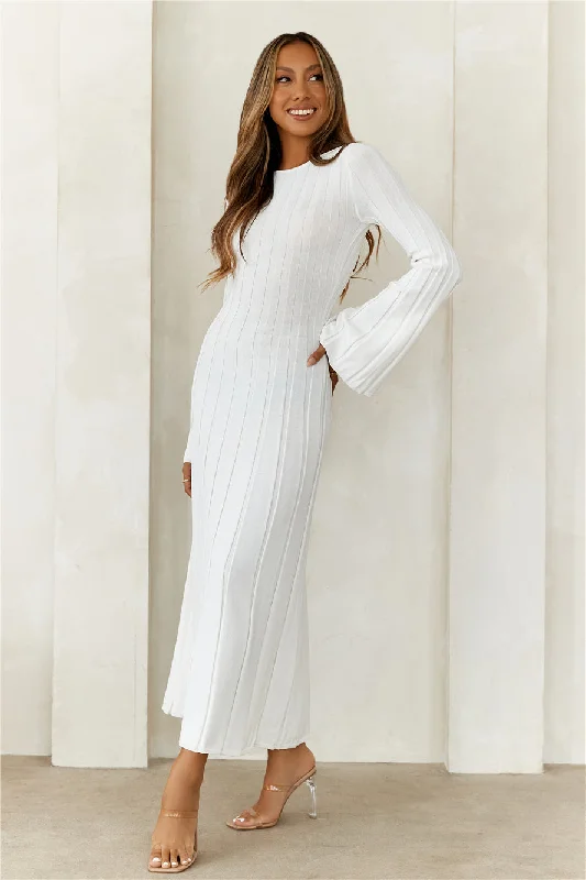 HELLO MOLLY Creating Icons Ribbed Long Sleeve Midi Dress Cream