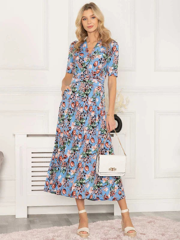 Jolie Moi Gillian Floral Maxi Dress, Royal Blue