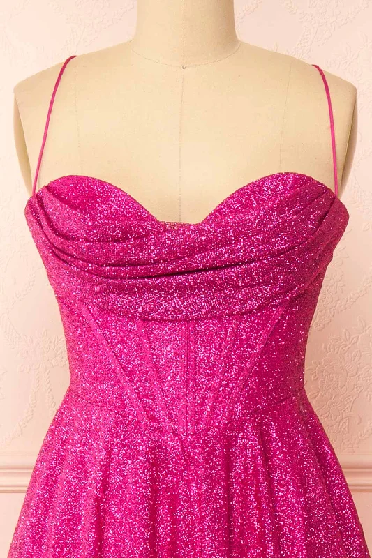 Lexy Fuchsia | Sparkly Cowl Neck Maxi Dress