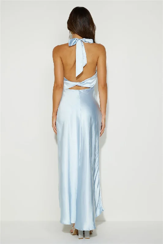 Light Minds Satin Midi Dress Light Blue