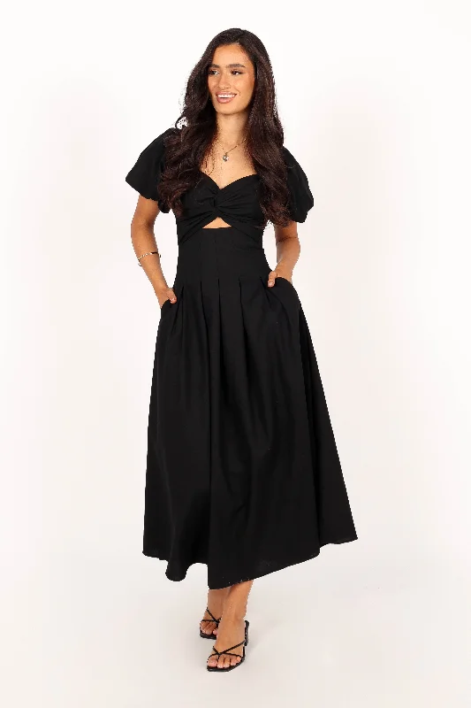 Maria Puff Sleeve Midi Dress - Black