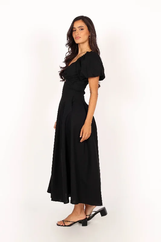 Maria Puff Sleeve Midi Dress - Black