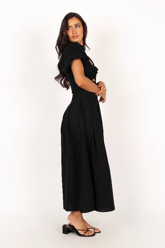 Maria Puff Sleeve Midi Dress - Black