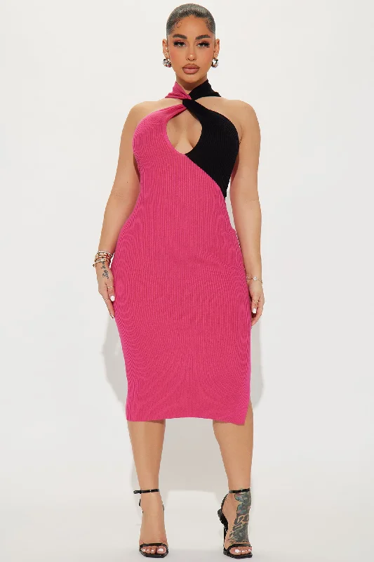 Nattie Sweater Midi Dress - Pink/combo