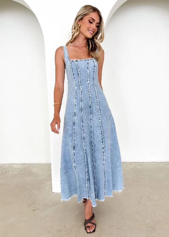 Neeva Stretch Denim Midi Dress - Light Blue