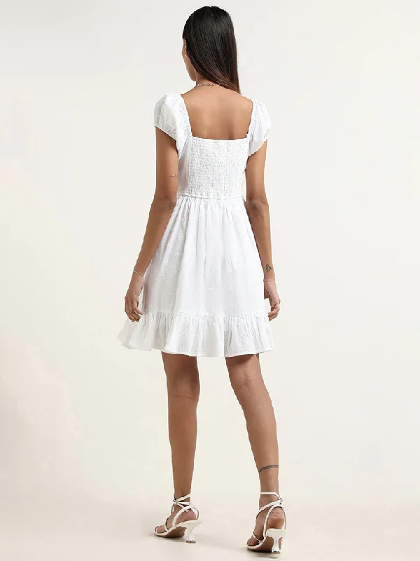 Nuon White Cotton Schiffli Dress