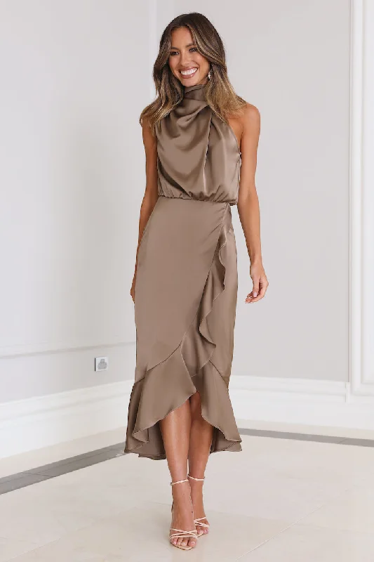 Party To Go Midi Dress Brown