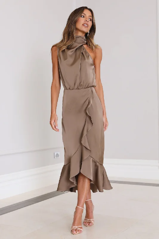 Party To Go Midi Dress Brown