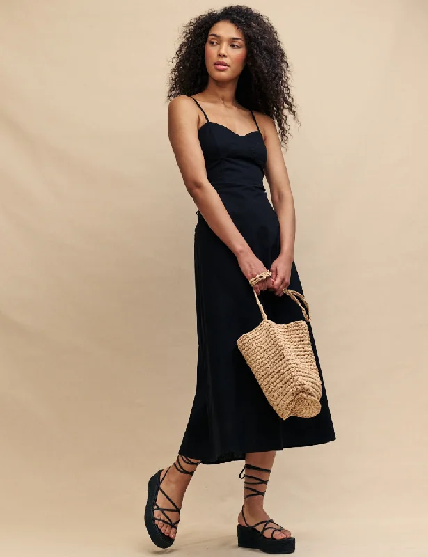 Petite Black Linen-blend Pippin Midi Dress