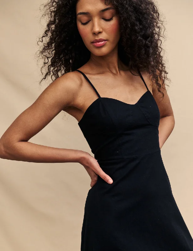 Petite Black Linen-blend Pippin Midi Dress