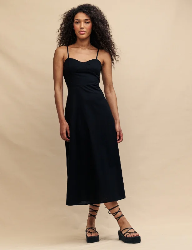 Petite Black Linen-blend Pippin Midi Dress