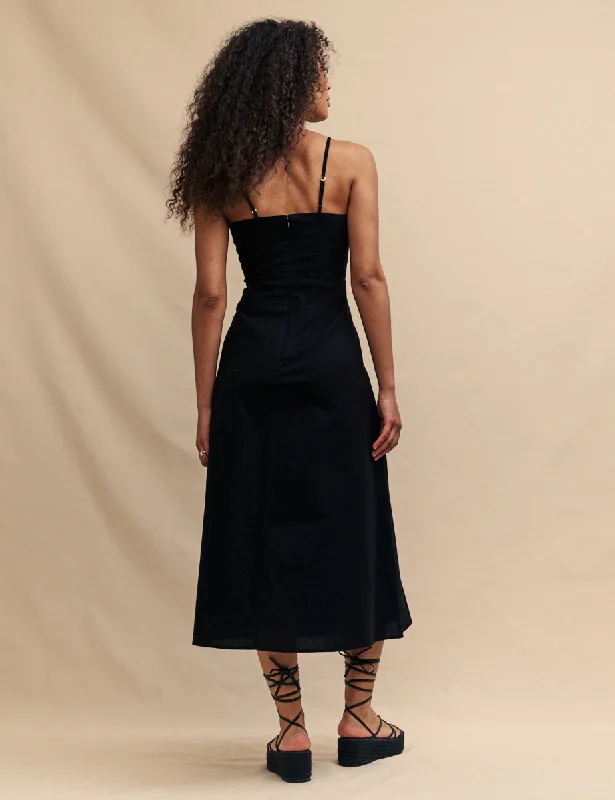 Petite Black Linen-blend Pippin Midi Dress