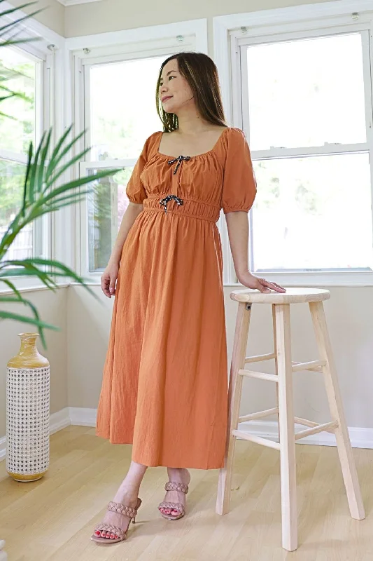 Petite Sweetheart Neck Midi A Line Dress (Orange)